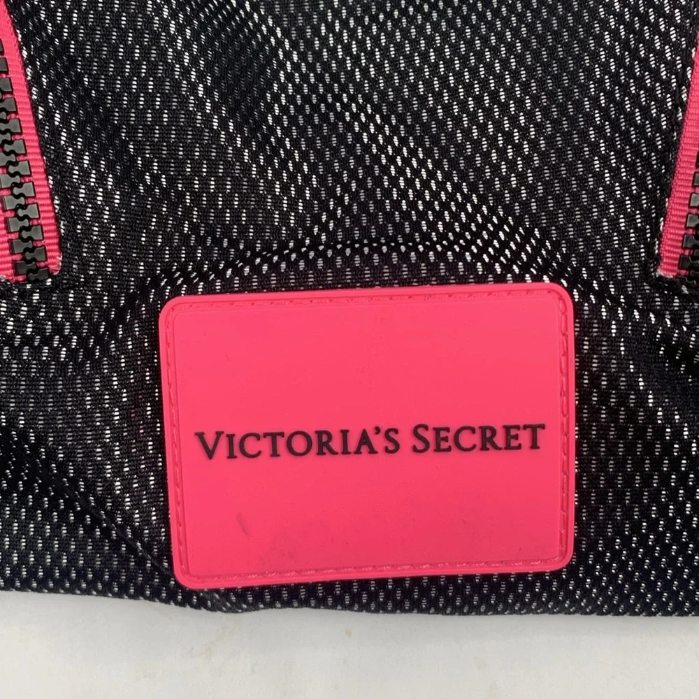 Victoria’s Secret Cinch Bag Black Bright Pink  Drawstrings 2 Zip Pockets